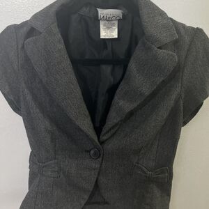 Y2k NY & CO Grey Cropped Short sleeve Blazer Junior S 3/5 CH 3/5